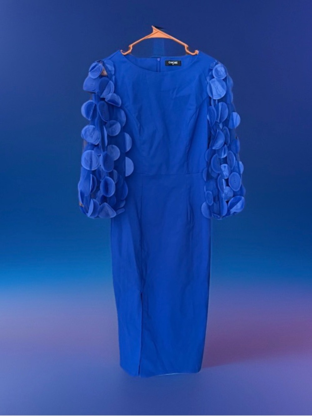 Chic Me Blue Midi Dress with Statement Petal Sleeves size Med